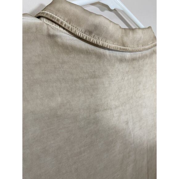 Ploumanac'h Women's XL Beige Long Sleeve Collared Popover Top Distressed Blouse - Picture 5 of 7